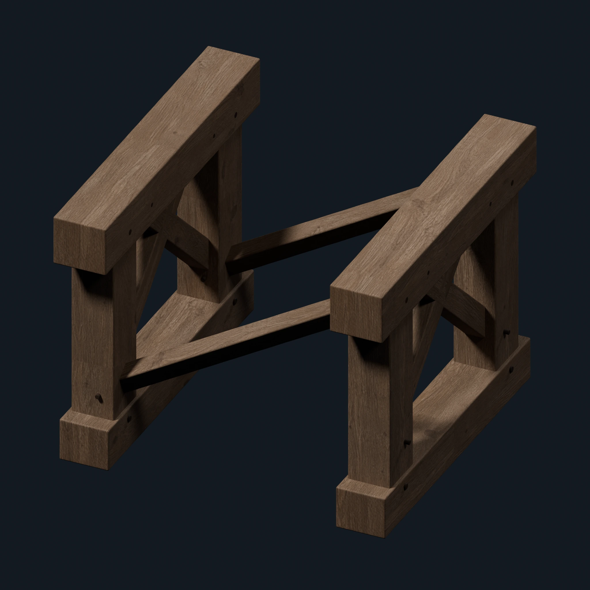 Individual timber construction module with visible beams and connections