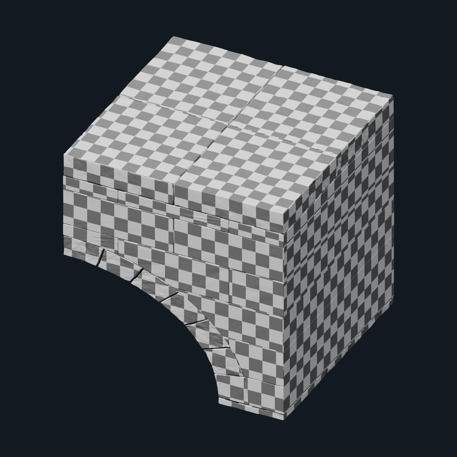Checker material on a stone arch module for inspecting its UV layout